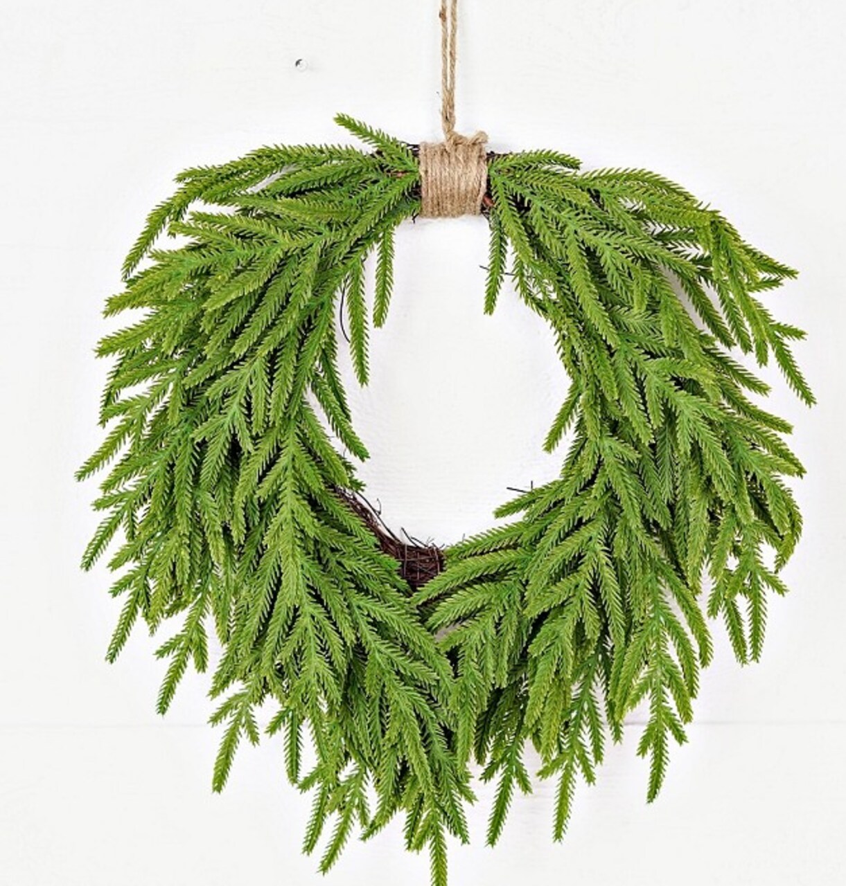 20" Heart Twig Wreath with Norfolk Pine – Rustic Christmas Decor-510708
